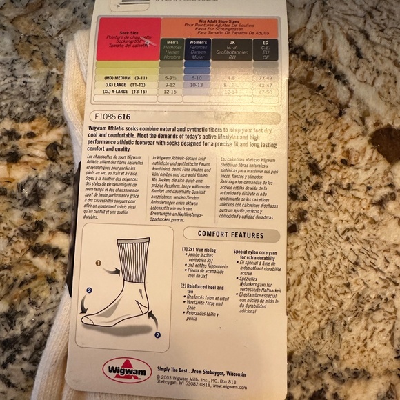 Men's Wigwam Wool Blend Sport Crew Socks. Size XL (12-15). NWT. - Picture 3 of 3